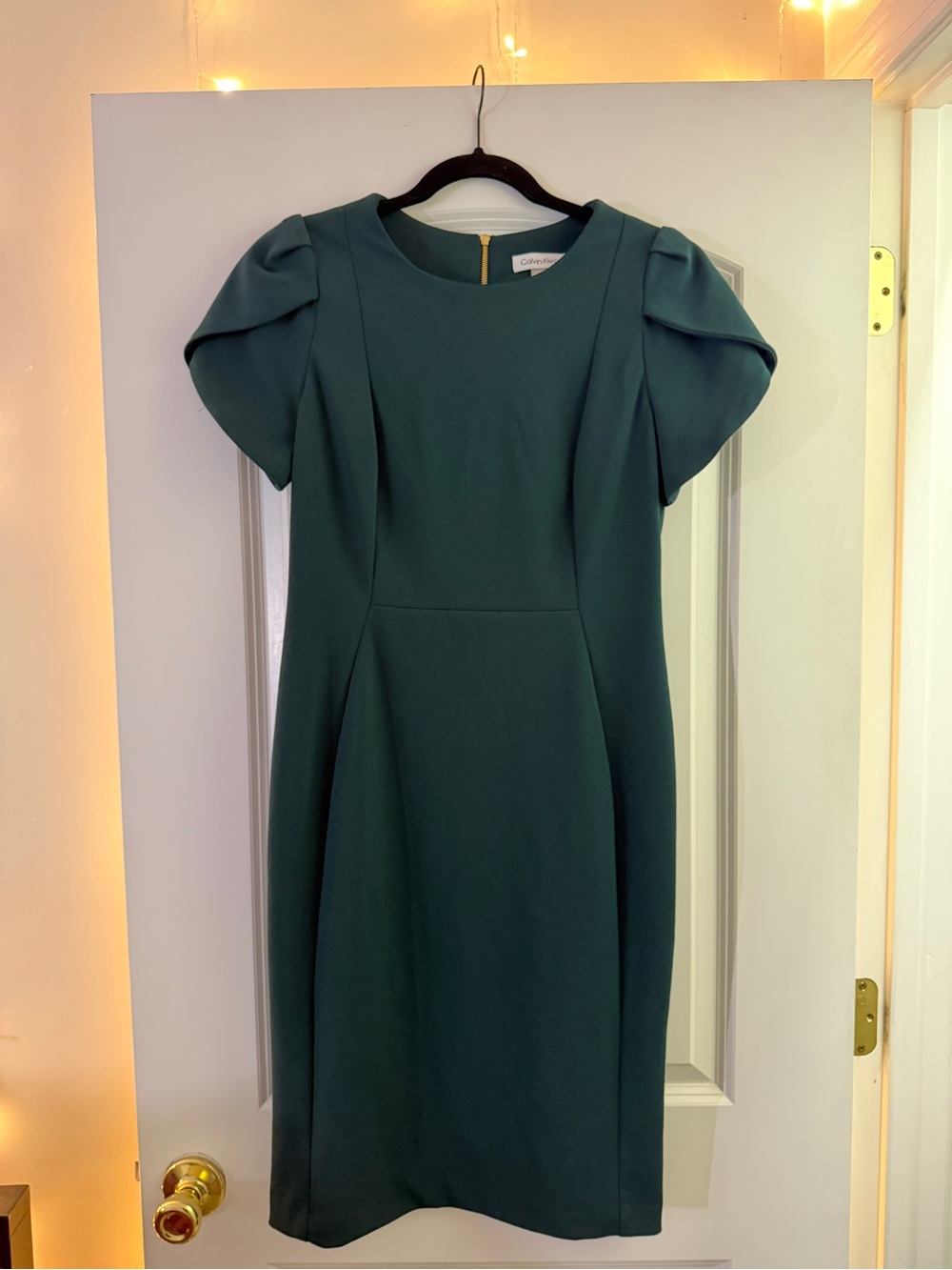 Calvin Klein Teal Midi Dress with Puff Sleeves